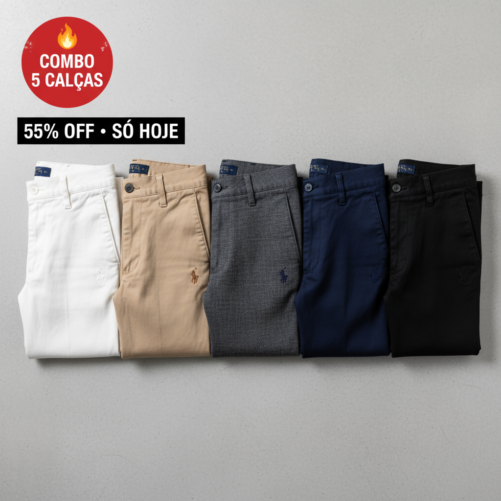 Kit 5 Calças Masculina De Sarja Retrô Premium - Pague 3 Leve 5